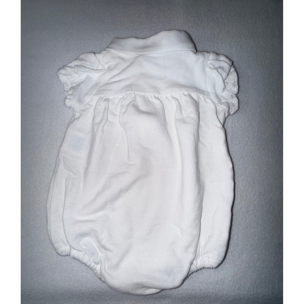 Ralph Lauren Polo Romper Baby Girl 6M White Short Sleeve‎ Cotton Pique Bodysuit